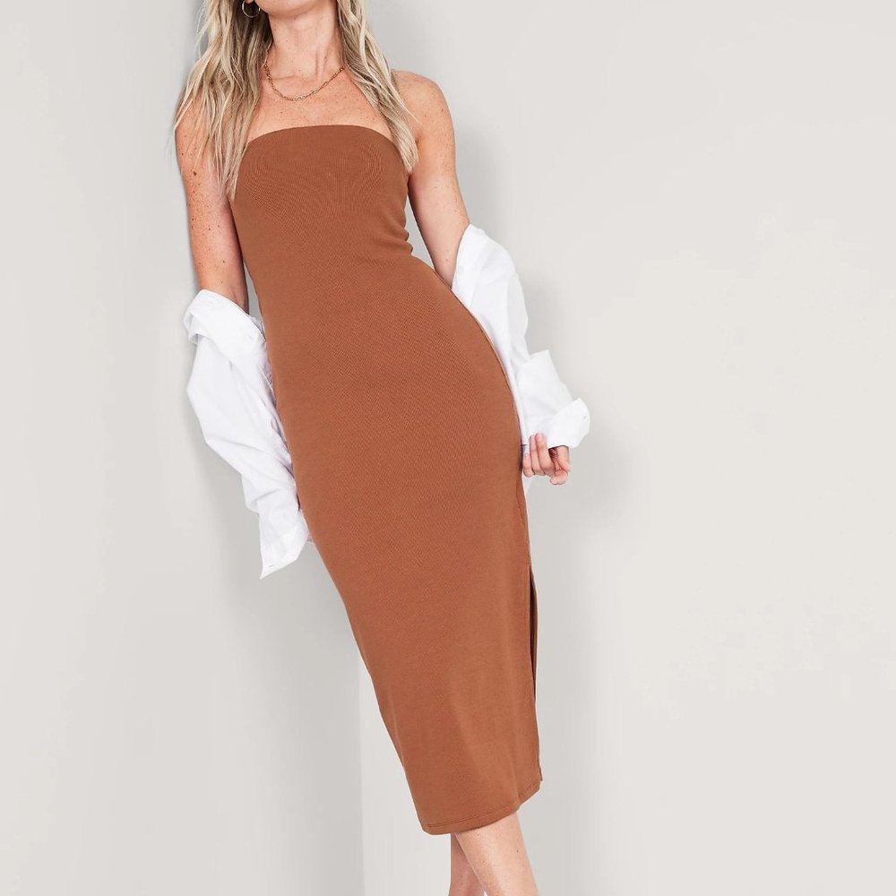 NWT Old Navy Fitted Rib-Knit Midi Tube Dress for Women - Picture 3 of 8